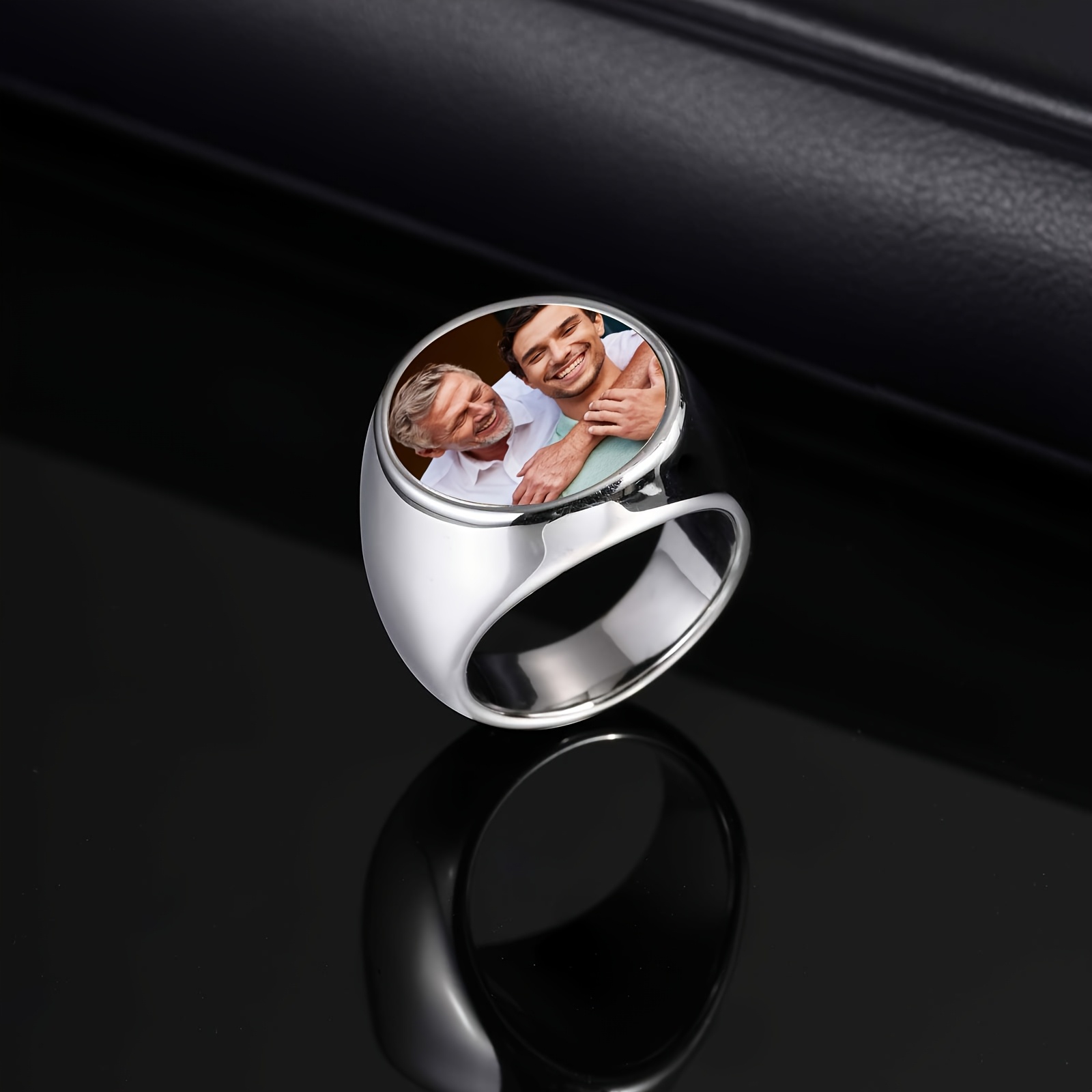 Custom Photo Engraved 316L Stainless Steel Ring, Personalized Gift